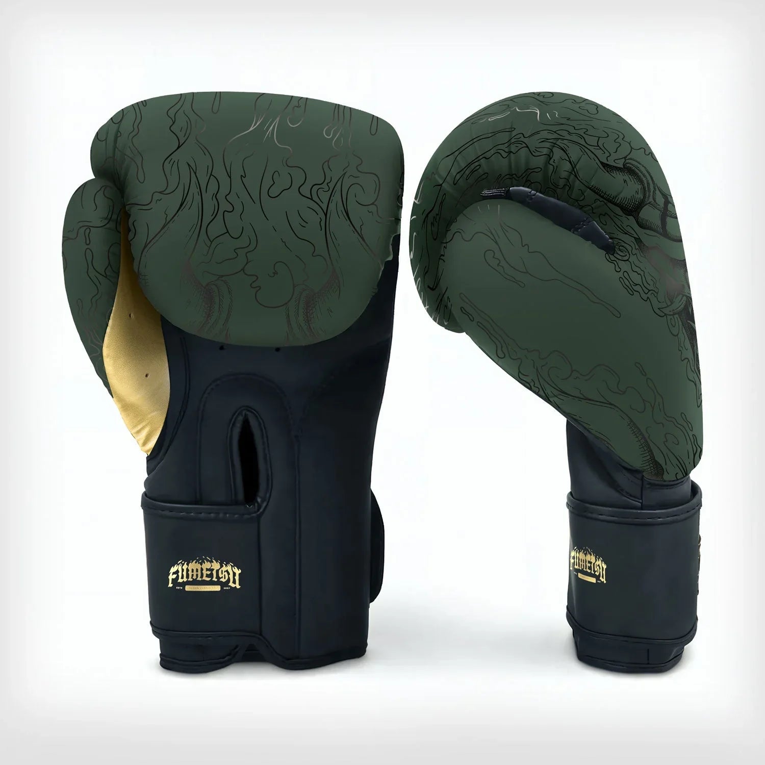 Fumetsu Oni Boxing Gloves - Khaki, Black & Gold