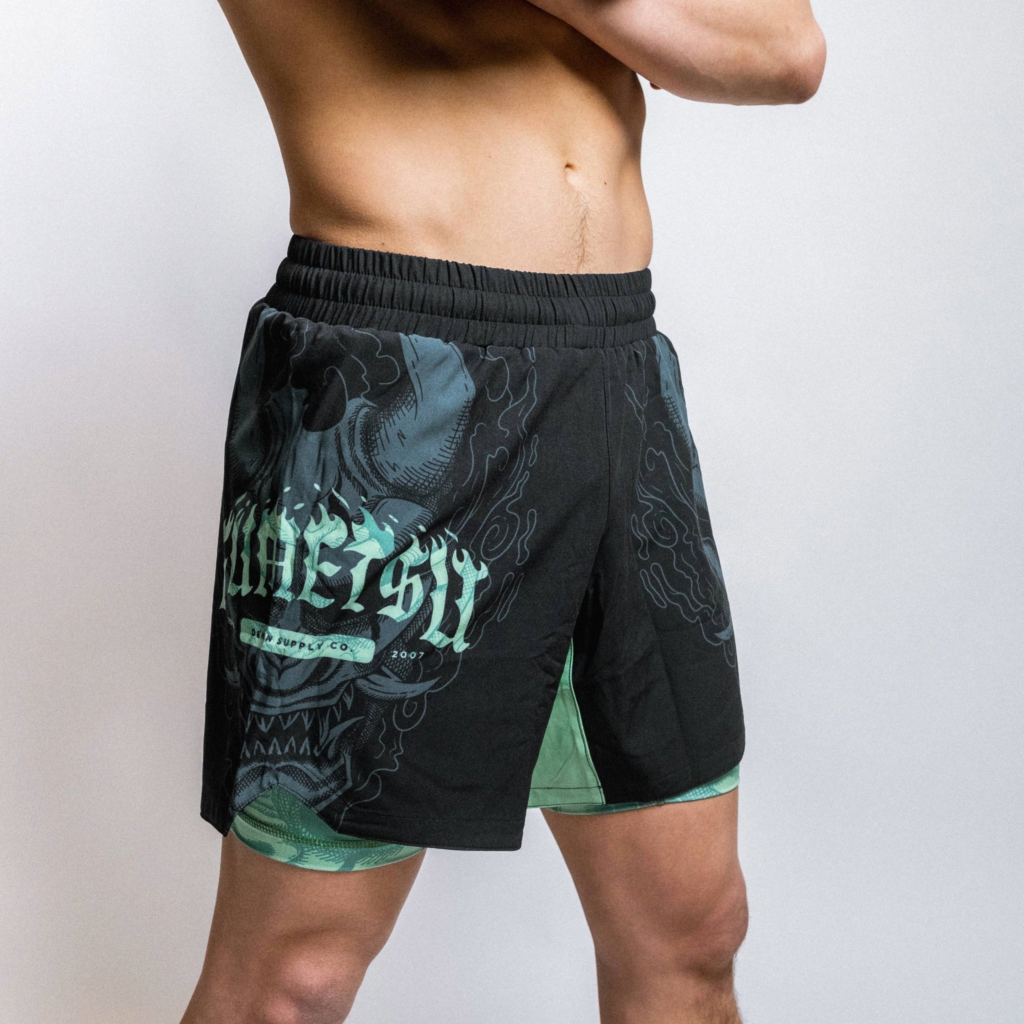 Fumetsu Oni Dual Layer Shorts - Black, Blue & Mint