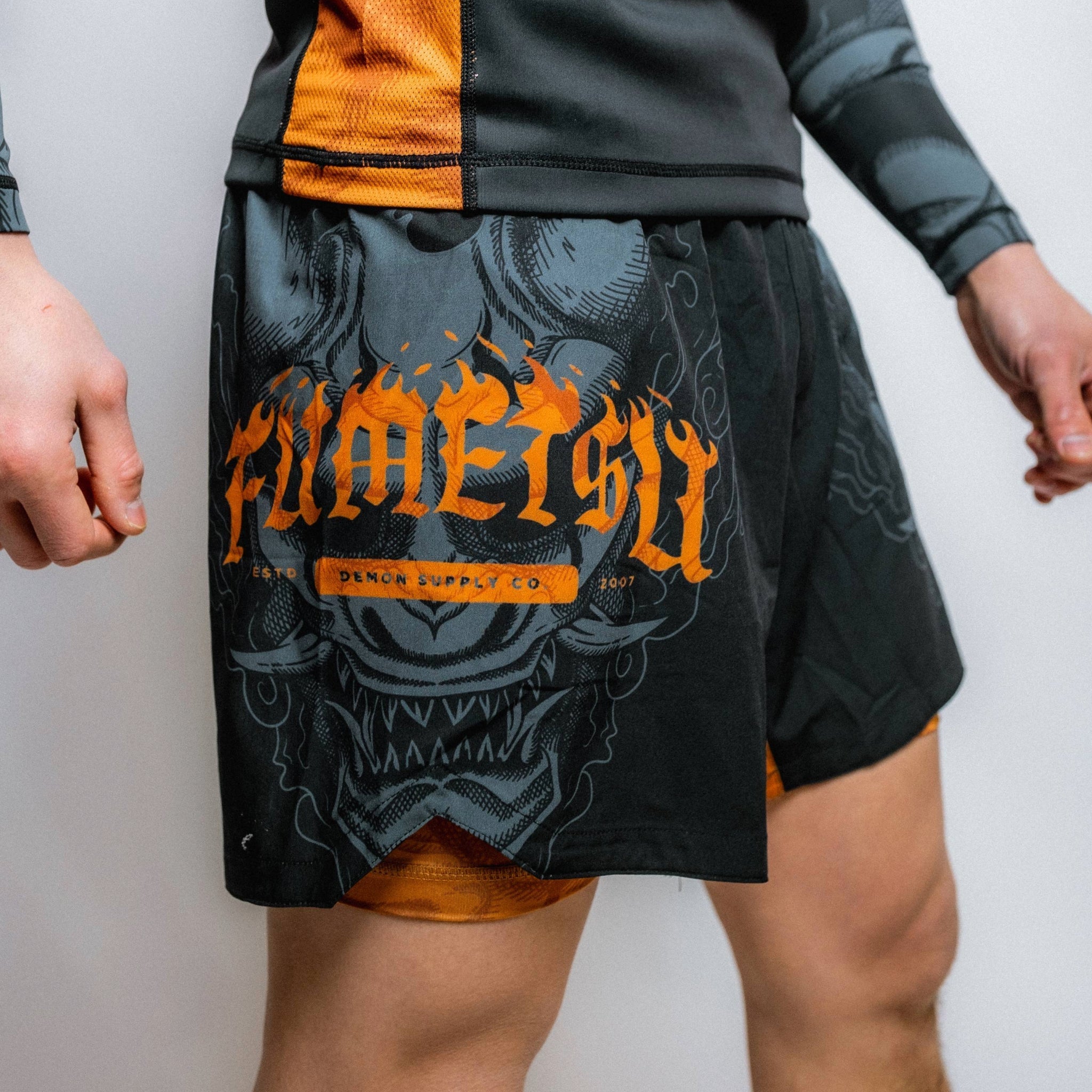 Fumetsu Oni Dual Layer Shorts - Black, Grey & Bronze
