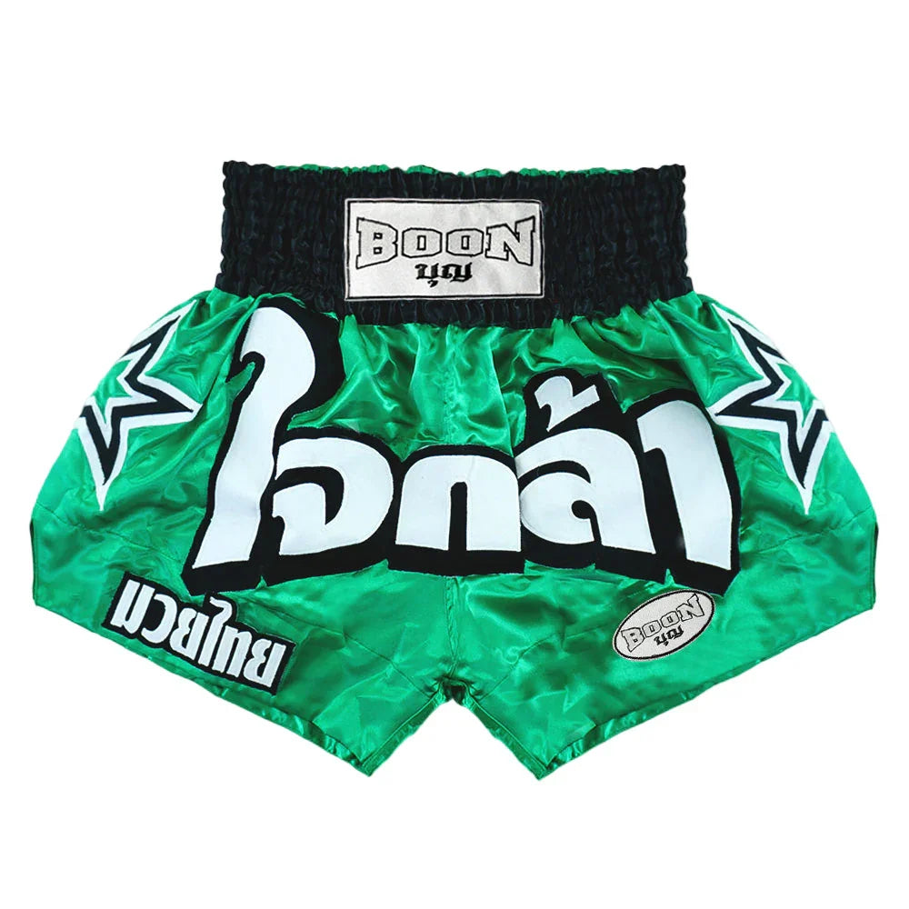 Boon Muay Thai Shorts - Green Stars - Muay Thailand