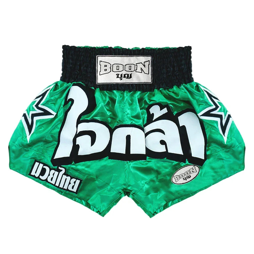 Boon Muay Thai Shorts - Green Stars - Muay Thailand