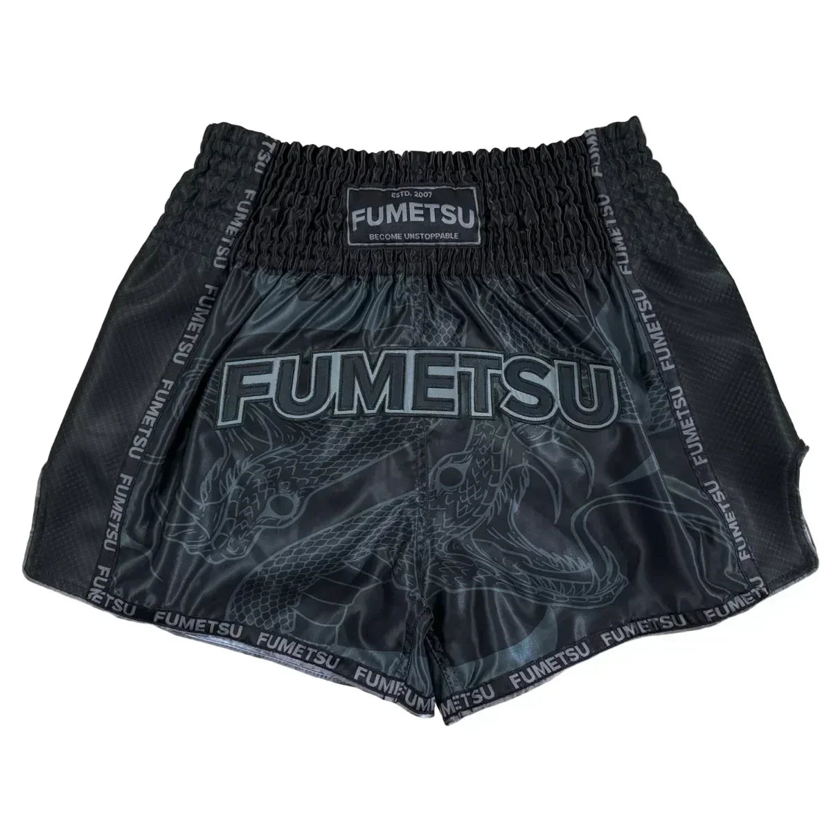 Fumetsu Muay Thai Shorts - Anaconda Black & Black - Muay Thailand