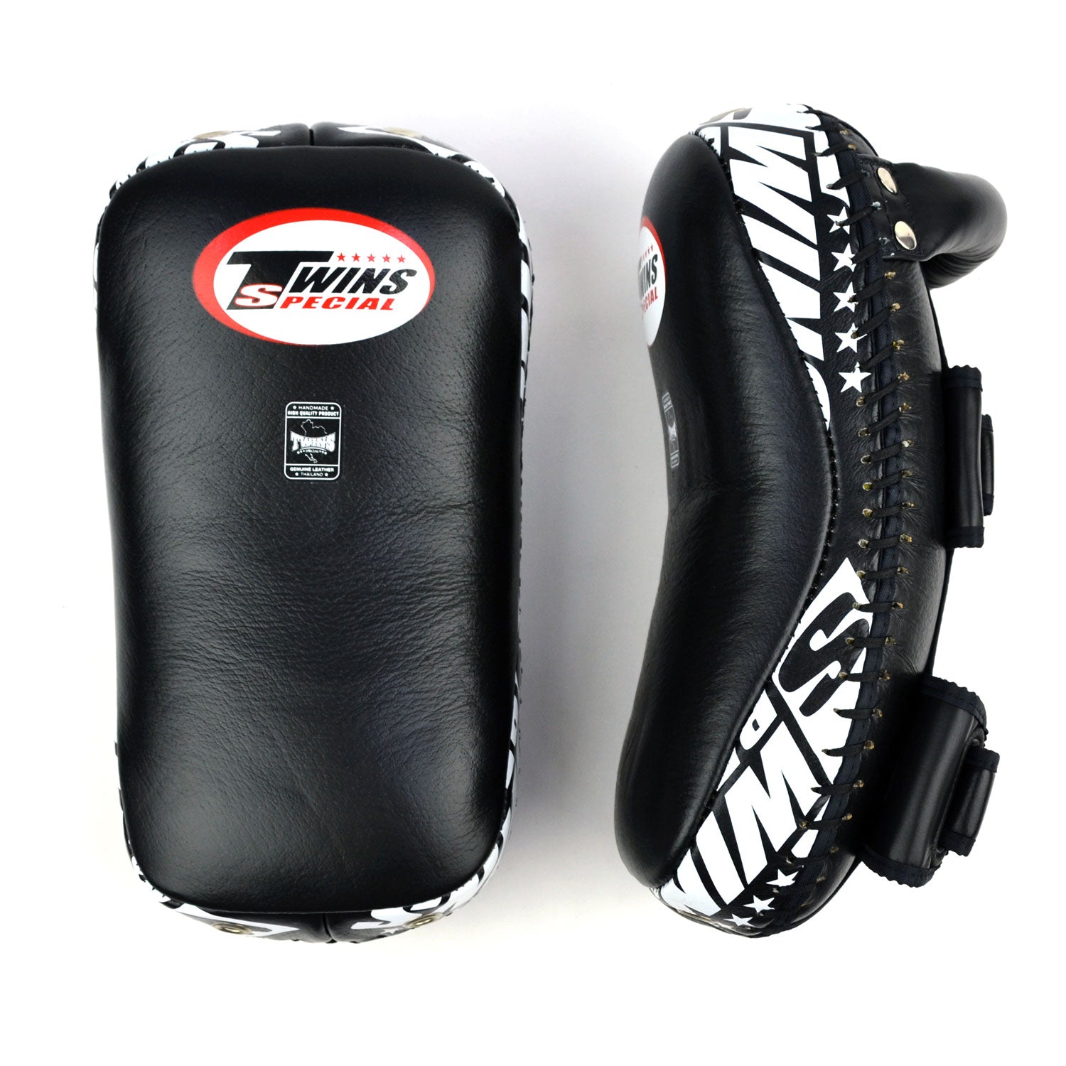 Twins Special Curved Leather Thai Kick Pads - Black (KPL10)