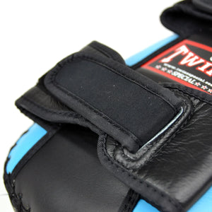 Twins Special Curved Leather Thai Kick Pads - Light Blue & Black (KPL10) - Muay Thailand