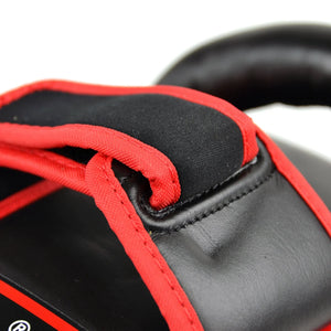 Twins Special Curved Leather Thai Kick Pads - Red & Black (KPL10) - Muay Thailand