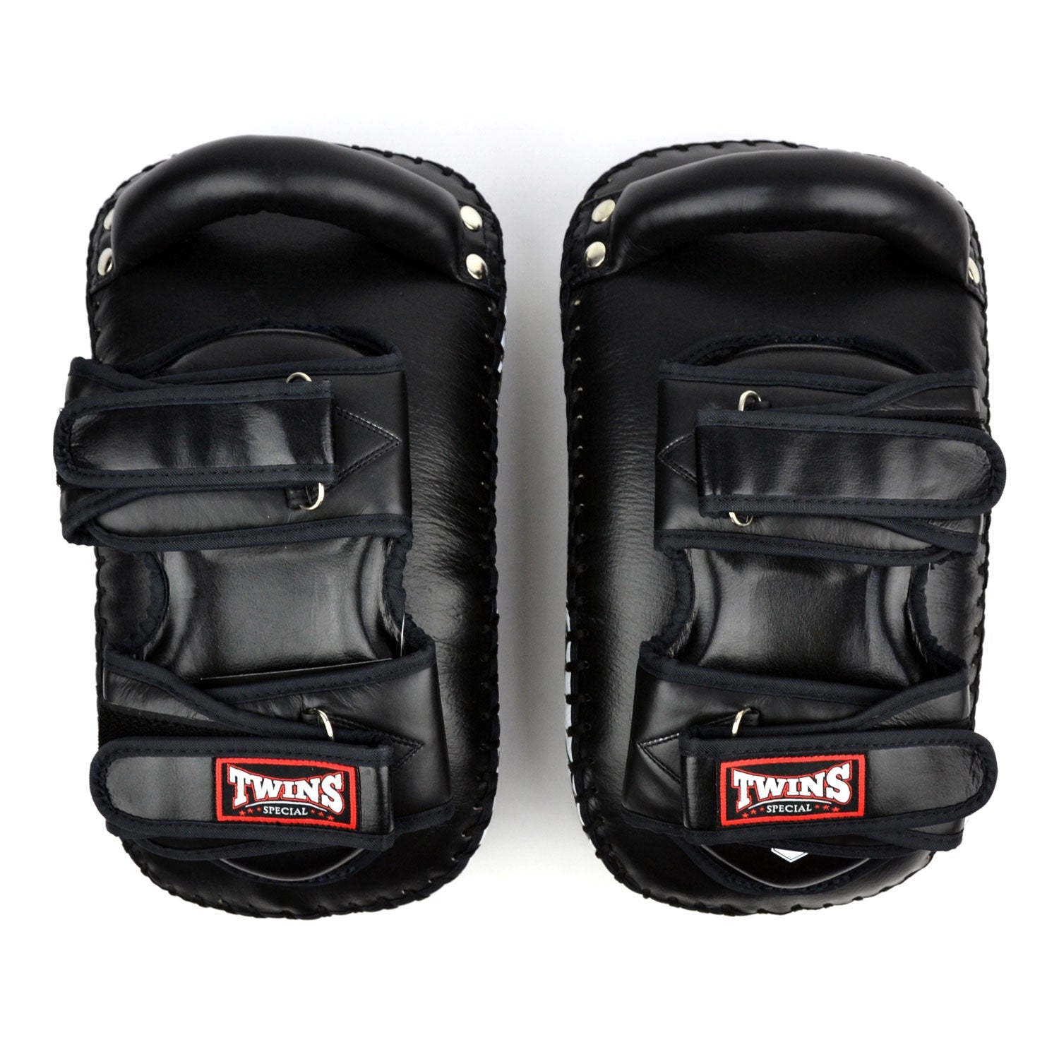 Twins Special Deluxe Curved Leather Kick Pads - Black (KPL12)