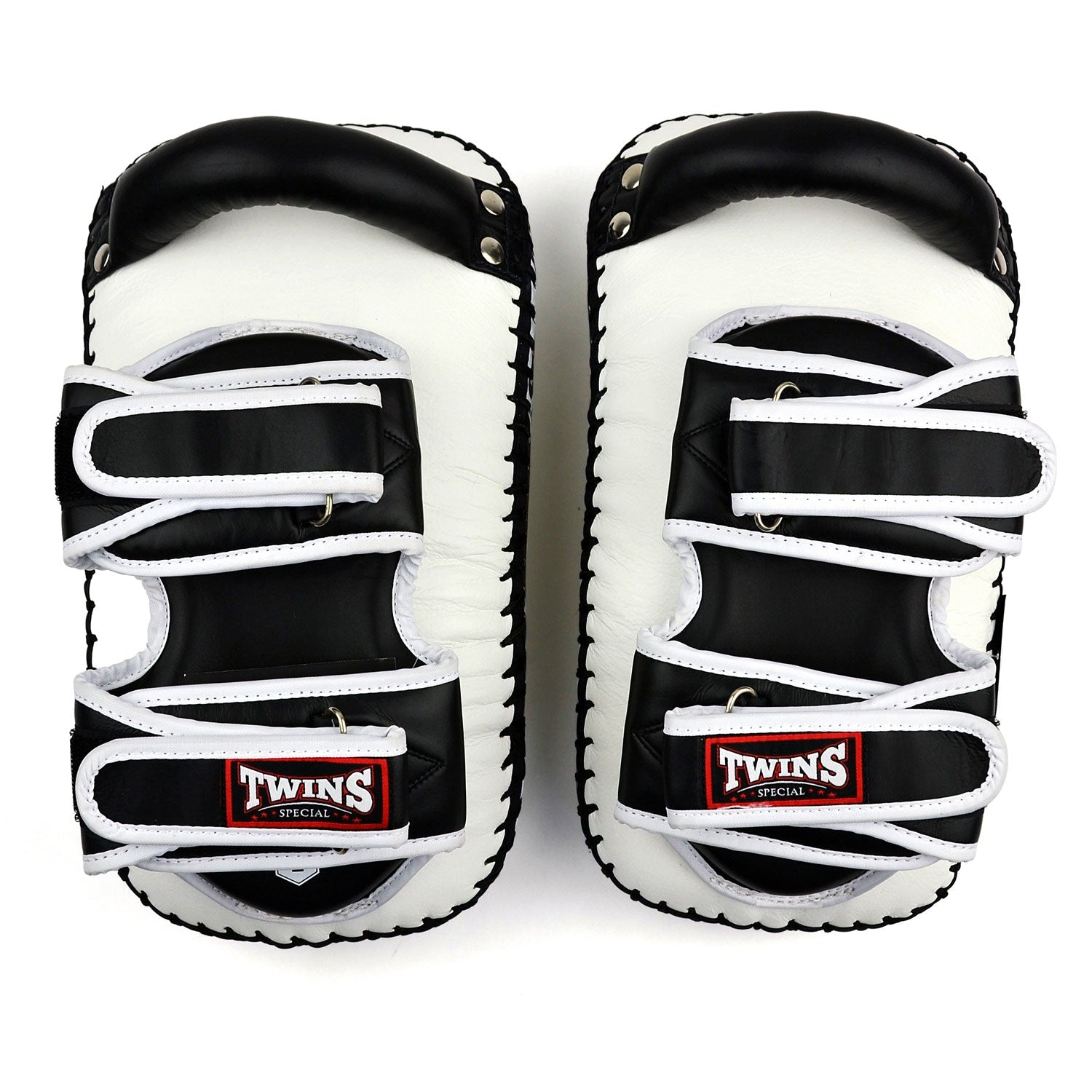 Twins Special Deluxe Curved Leather Kick Pads - White & Black (KPL12)