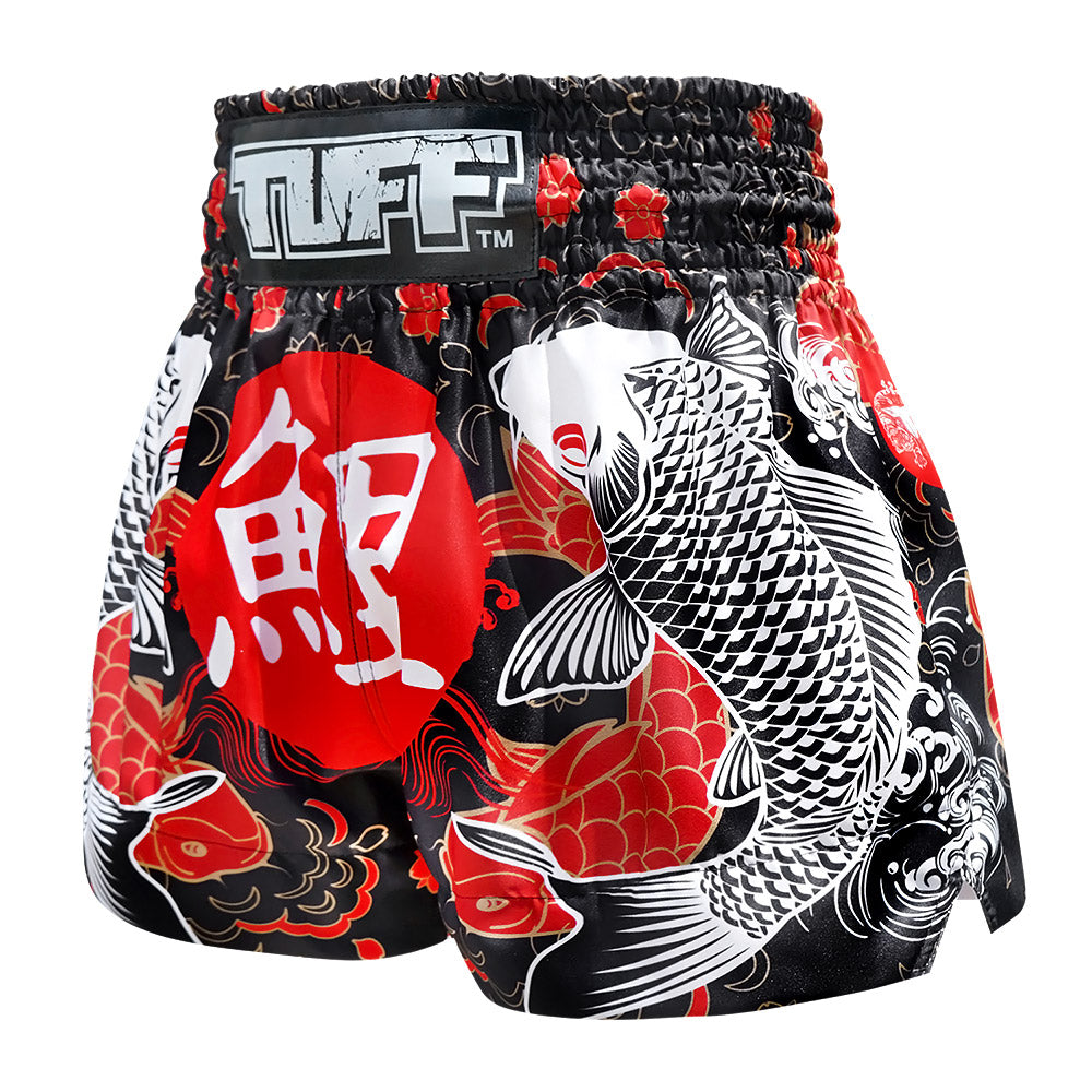 TUFF Muay Thai Shorts - Black Japanese Koi Fish (MS638)