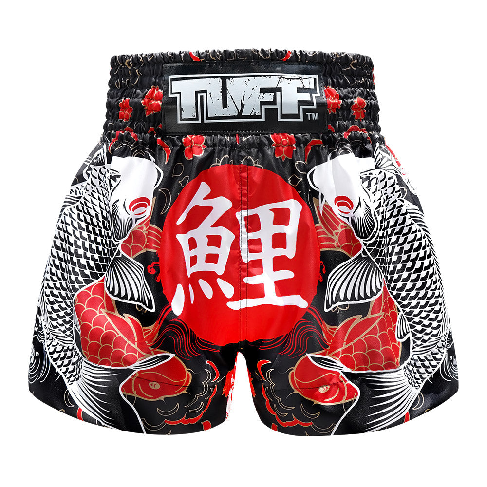 TUFF Muay Thai Shorts - Black Japanese Koi Fish (MS638)