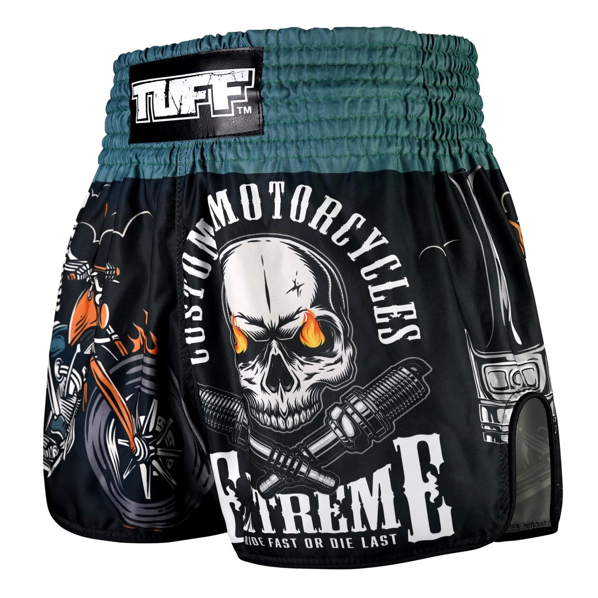 TUFF High-Cut Retro Muay Thai Shorts - The Skull Rider (RMS109)