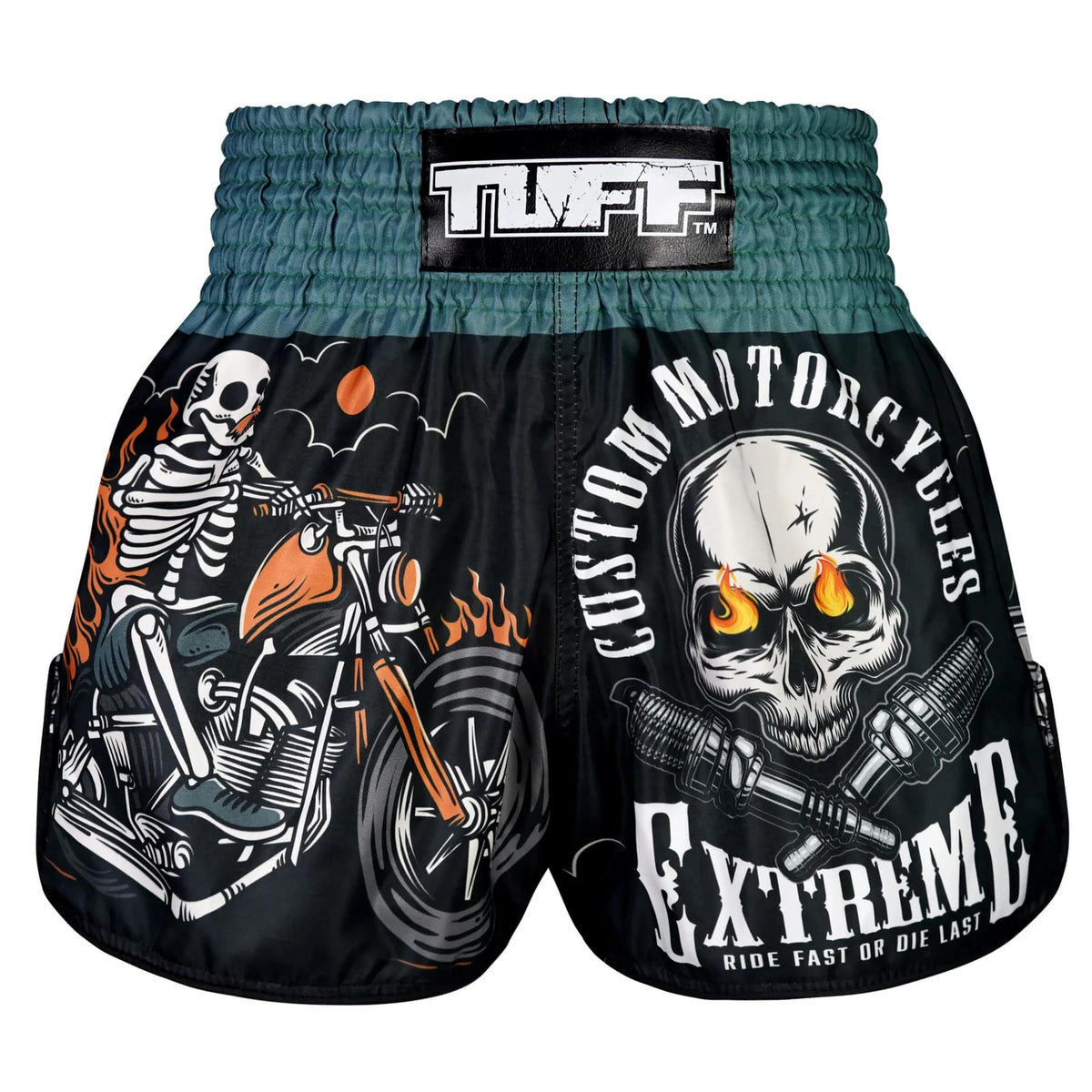 TUFF High-Cut Retro Muay Thai Shorts - The Skull Rider (RMS109)