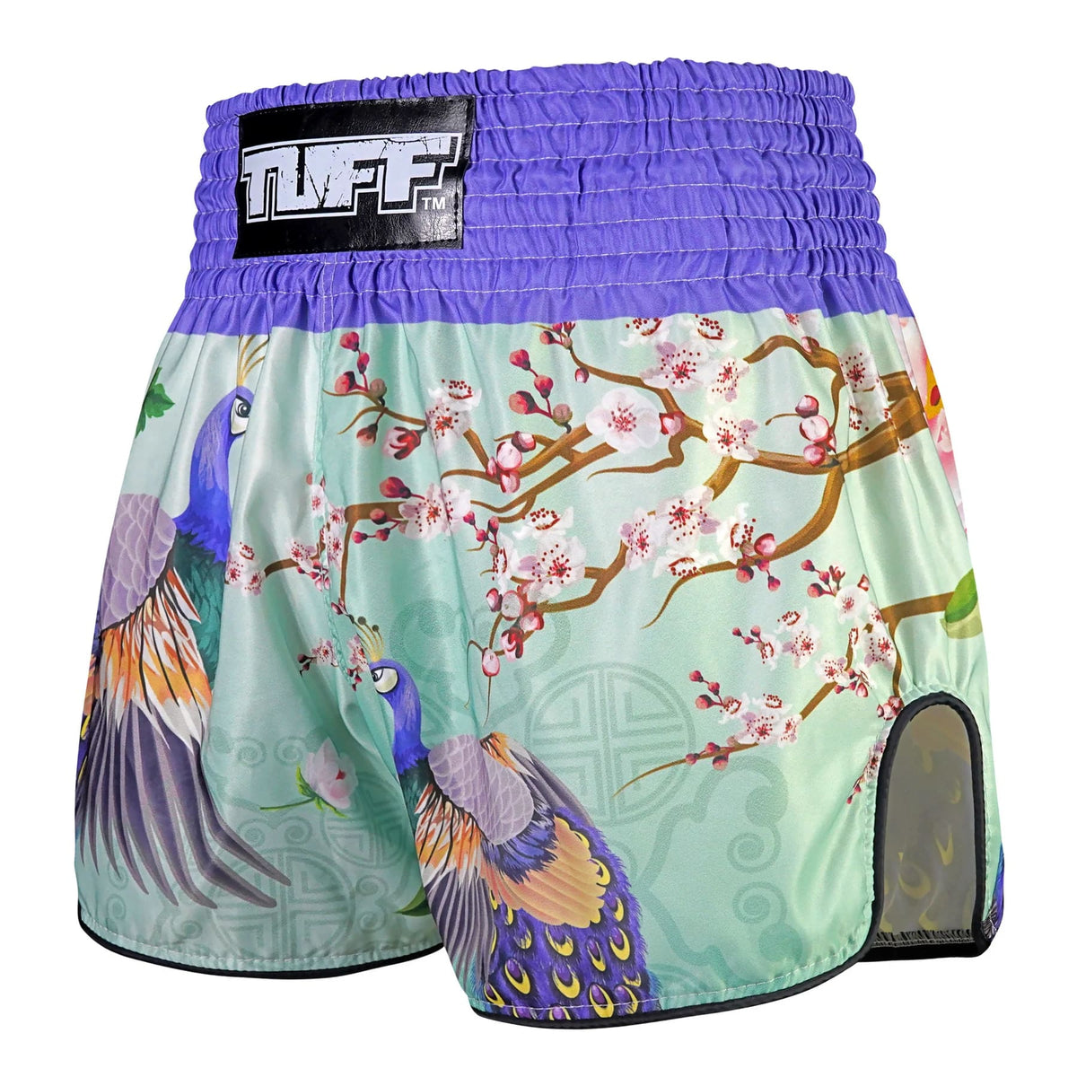 TUFF High-Cut Retro Muay Thai Shorts - Yugana Kujaku The Elegance Peacock (RMS112)