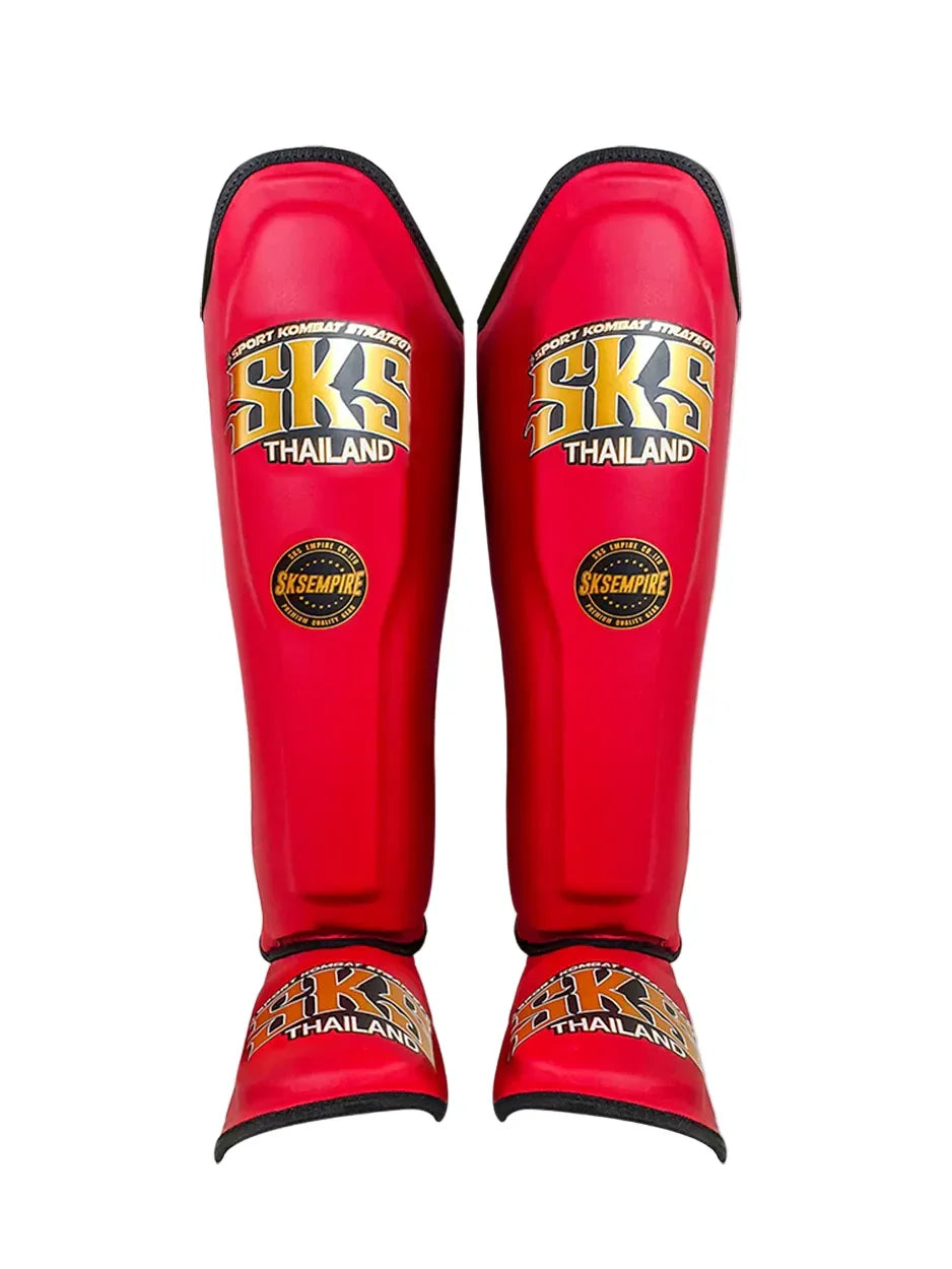 SKS Empire Microfiber Shin Pads - Red - Muay Thailand