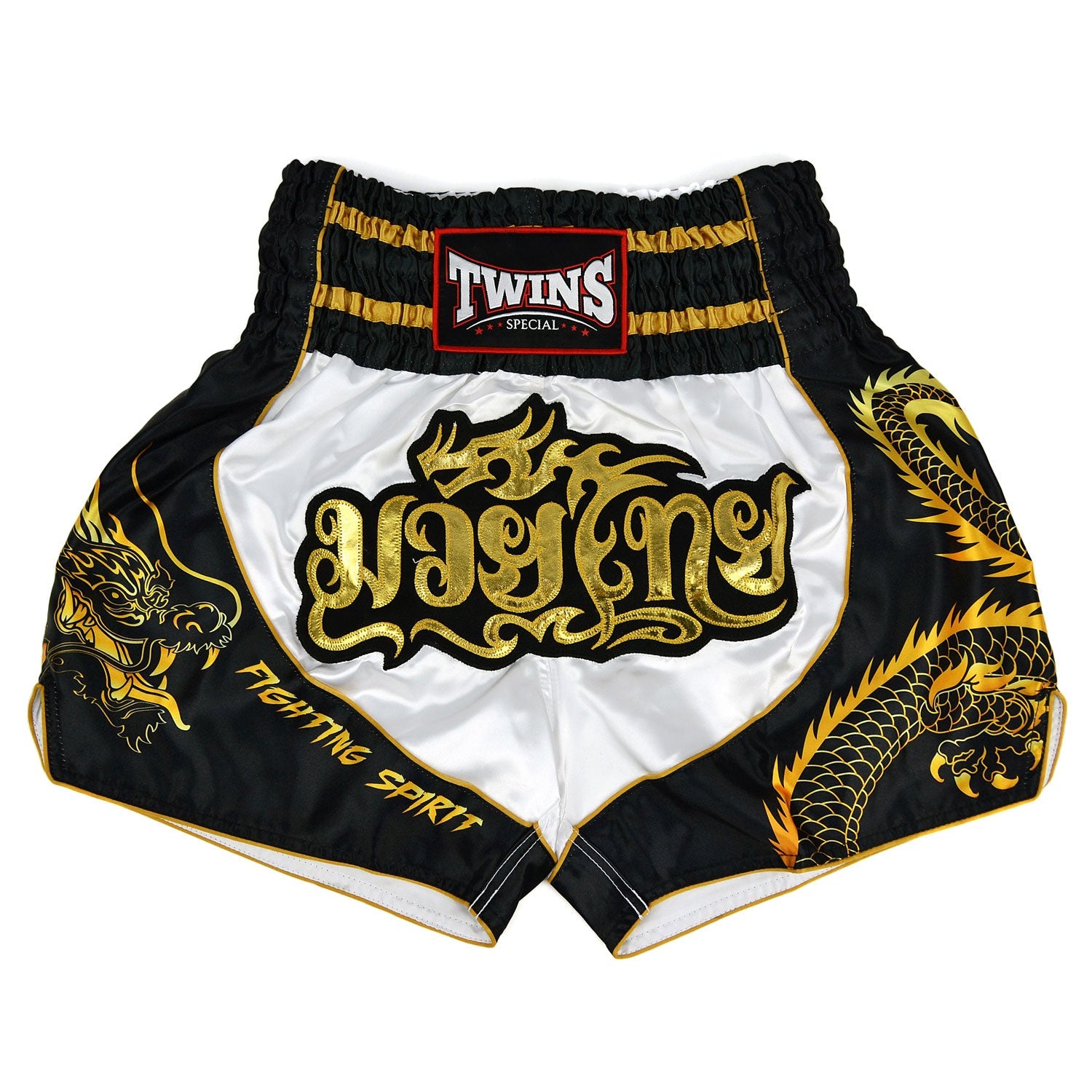 Twins Special Muay Thai Shorts - Dragon White & Black