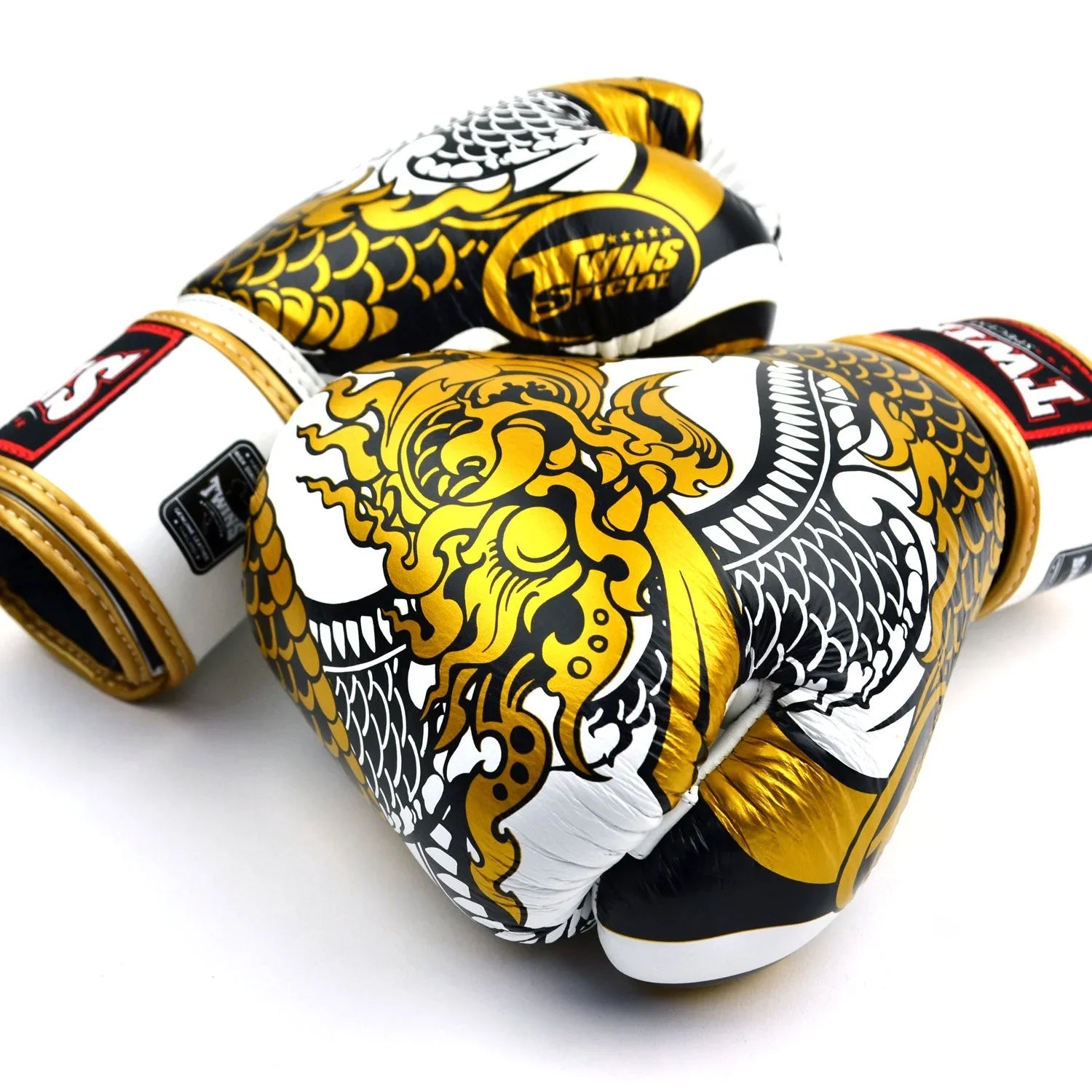 Twins Special Boxing Gloves - Nagas, White & Gold (FBGVL4-52) - Muay Thailand