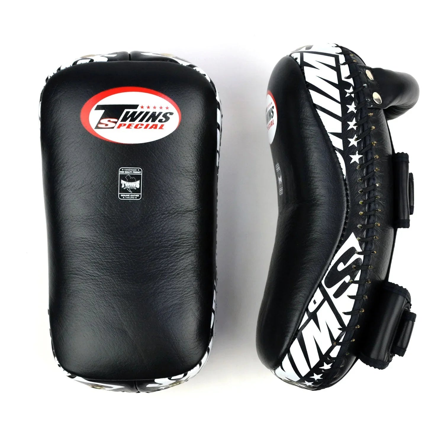 Twins Special Curved Leather Thai Kick Pads - Black (KPL10) - Muay Thailand