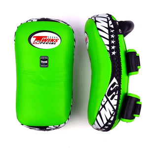 Twins Special Curved Leather Thai Kick Pads - Green & Black (KPL10) - Muay Thailand