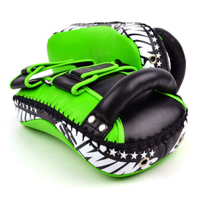 Twins Special Curved Leather Thai Kick Pads - Green & Black (KPL10) - Muay Thailand