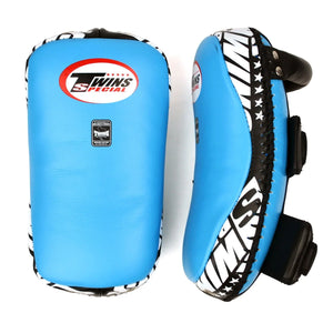 Twins Special Curved Leather Thai Kick Pads - Light Blue & Black (KPL10) - Muay Thailand