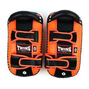 Twins Special Curved Leather Thai Kick Pads - Orange & Black (KPL10) - Muay Thailand