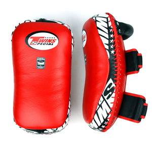 Twins Special Curved Leather Thai Kick Pads - Red & Black (KPL10) - Muay Thailand