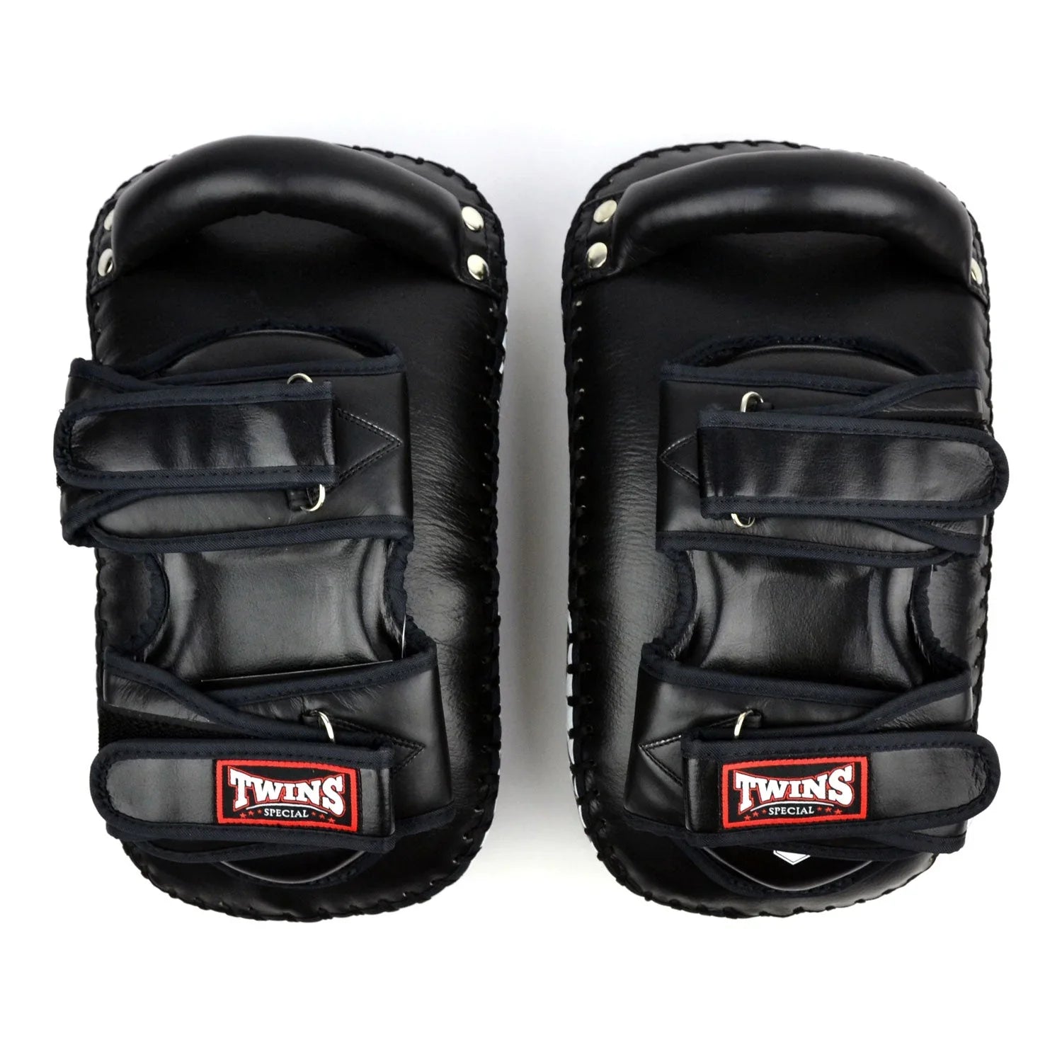 Twins Special Deluxe Curved Leather Kick Pads - Black (KPL12) - Muay Thailand