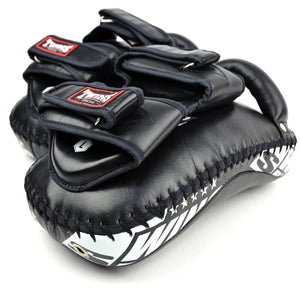 Twins Special Deluxe Curved Leather Kick Pads - Black (KPL12) - Muay Thailand