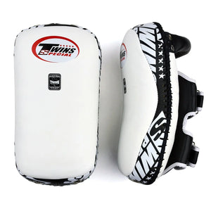 Twins Special Deluxe Curved Leather Kick Pads - White & Black (KPL12) - Muay Thailand