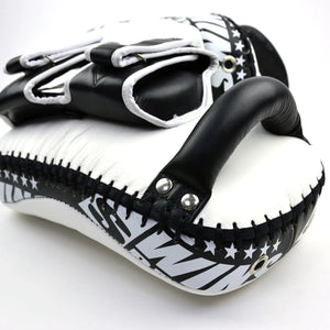 Twins Special Deluxe Curved Leather Kick Pads - White & Black (KPL12) - Muay Thailand