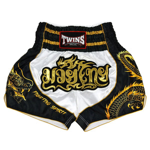 Twins Special Muay Thai Shorts - Dragon White & Black - Muay Thailand