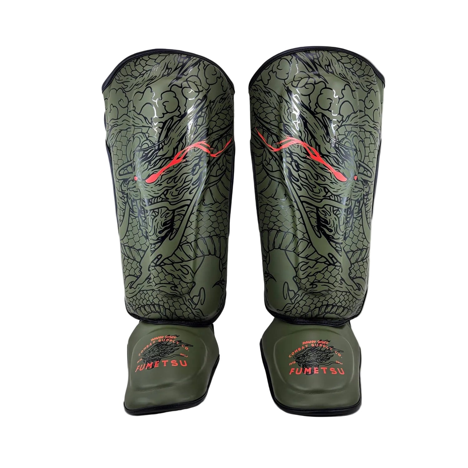 Fumetsu Dragon Slayer Shin Guards - Khaki & Orange