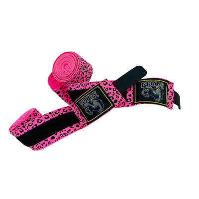 PRYDE Muay Thai hand wraps in pink leopard print