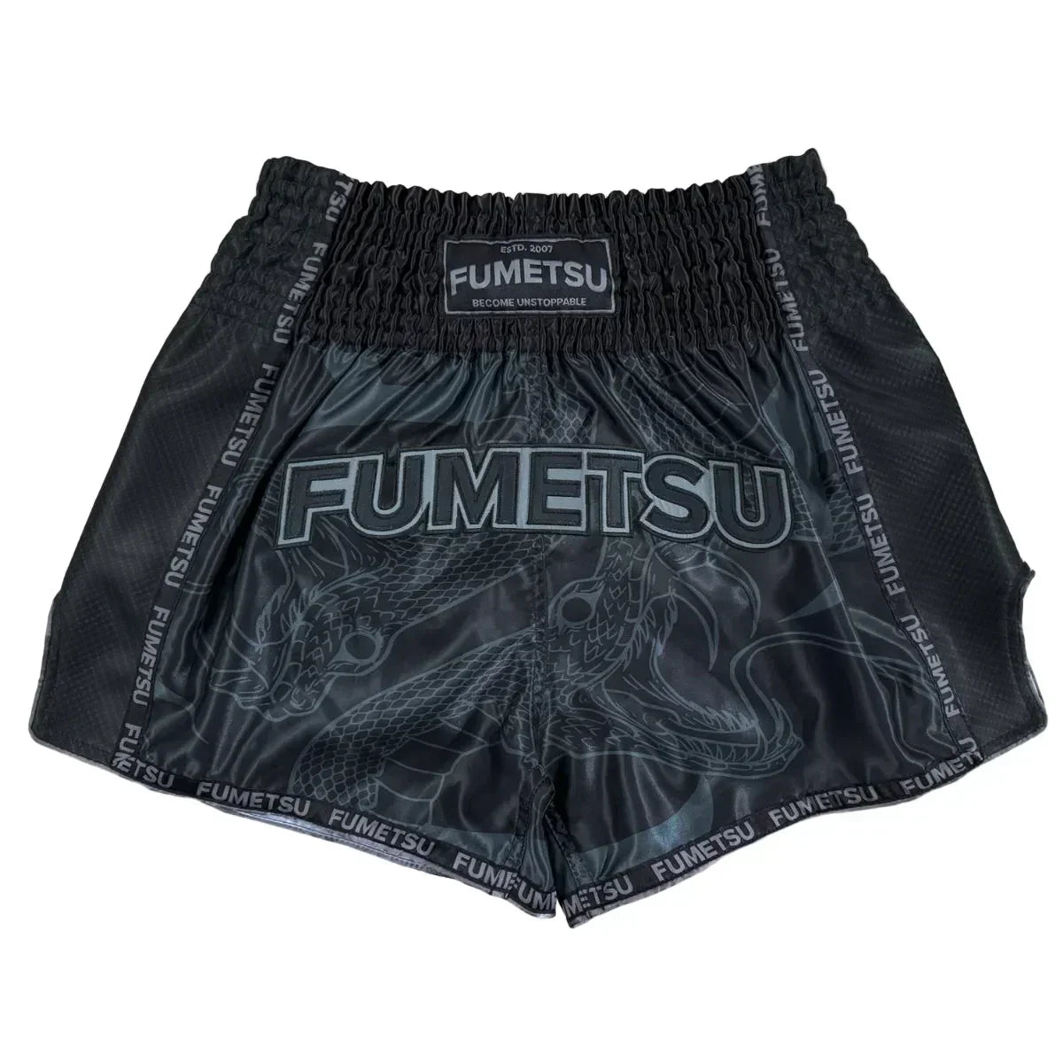 Fumetsu Muay Thai Shorts - Anaconda Black & Black - Muay Thailand