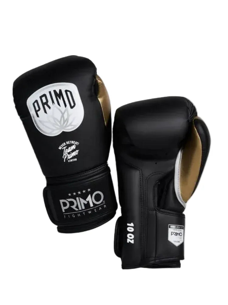 Primo Emblem 2.0 Semi Leather Boxing Gloves - Black & Gold - Muay Thailand