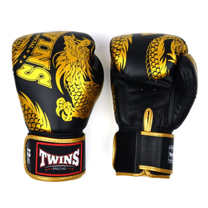 Twins Special Boxing Gloves - Dragon, Black & Gold (FBGVL4-49) - Muay Thailand