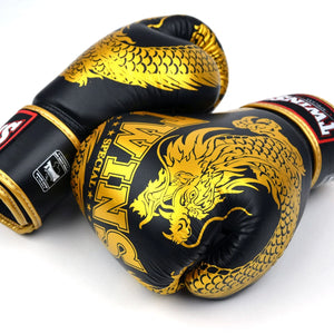 Twins Special Boxing Gloves - Dragon, Black & Gold (FBGVL4-49) - Muay Thailand