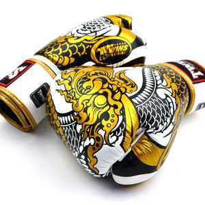 Twins Special Boxing Gloves - Nagas, White & Gold (FBGVL4-52) - Muay Thailand