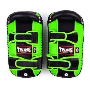 Twins Special Curved Leather Thai Kick Pads - Green & Black (KPL10) - Muay Thailand