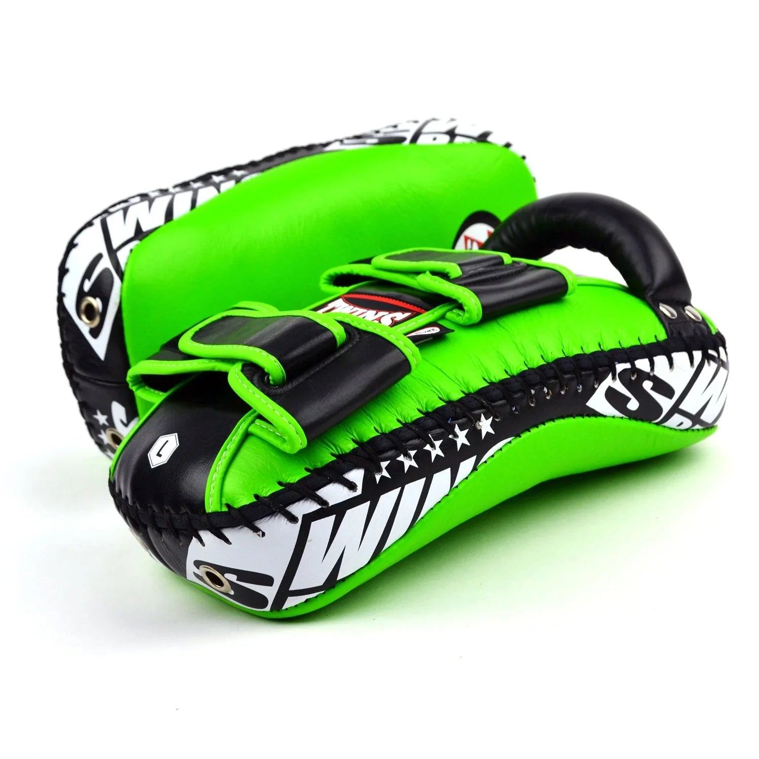 Twins Special Curved Leather Thai Kick Pads - Green & Black (KPL10) - Muay Thailand