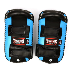 Twins Special Curved Leather Thai Kick Pads - Light Blue & Black (KPL10) - Muay Thailand