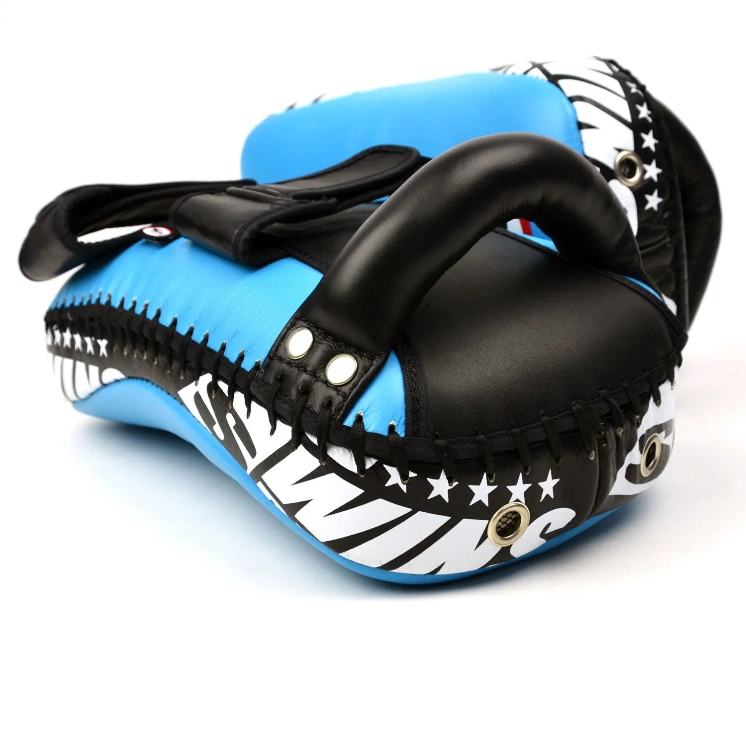Twins Special Curved Leather Thai Kick Pads - Light Blue & Black (KPL10) - Muay Thailand