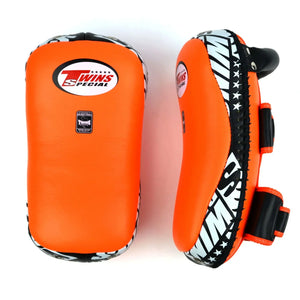 Twins Special Curved Leather Thai Kick Pads - Orange & Black (KPL10) - Muay Thailand