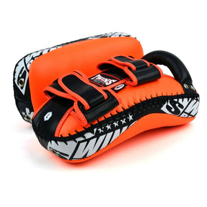 Twins Special Curved Leather Thai Kick Pads - Orange & Black (KPL10) - Muay Thailand