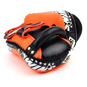 Twins Special Curved Leather Thai Kick Pads - Orange & Black (KPL10) - Muay Thailand
