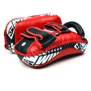 Twins Special Curved Leather Thai Kick Pads - Red & Black (KPL10) - Muay Thailand