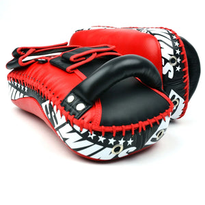 Twins Special Curved Leather Thai Kick Pads - Red & Black (KPL10) - Muay Thailand