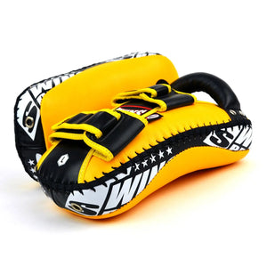 Twins Special Curved Leather Thai Kick Pads - Yellow & Black (KPL10) - Muay Thailand