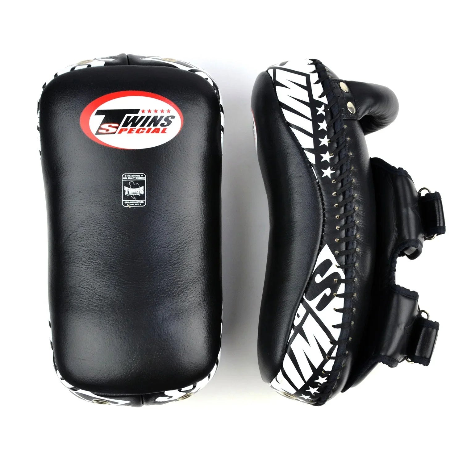 Twins Special Deluxe Curved Leather Kick Pads - Black (KPL12) - Muay Thailand