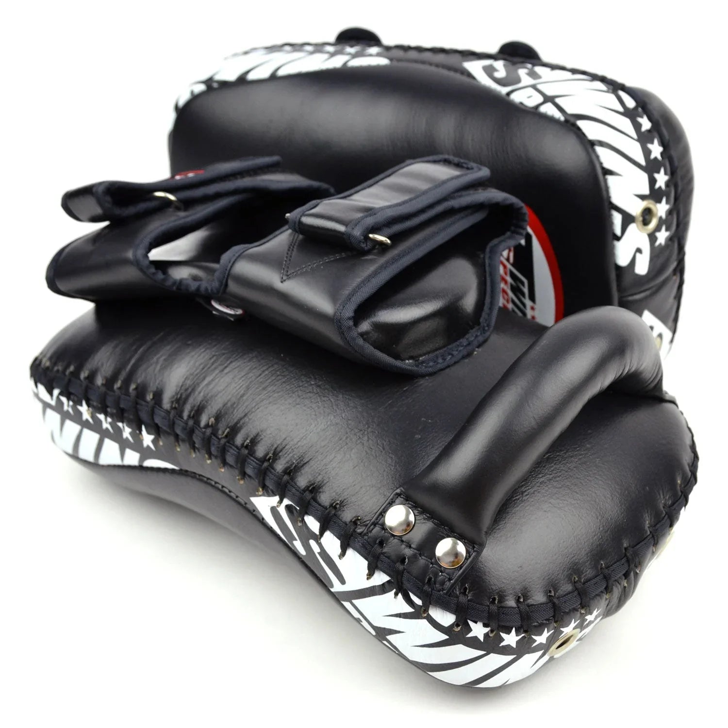 Twins Special Deluxe Curved Leather Kick Pads - Black (KPL12) - Muay Thailand