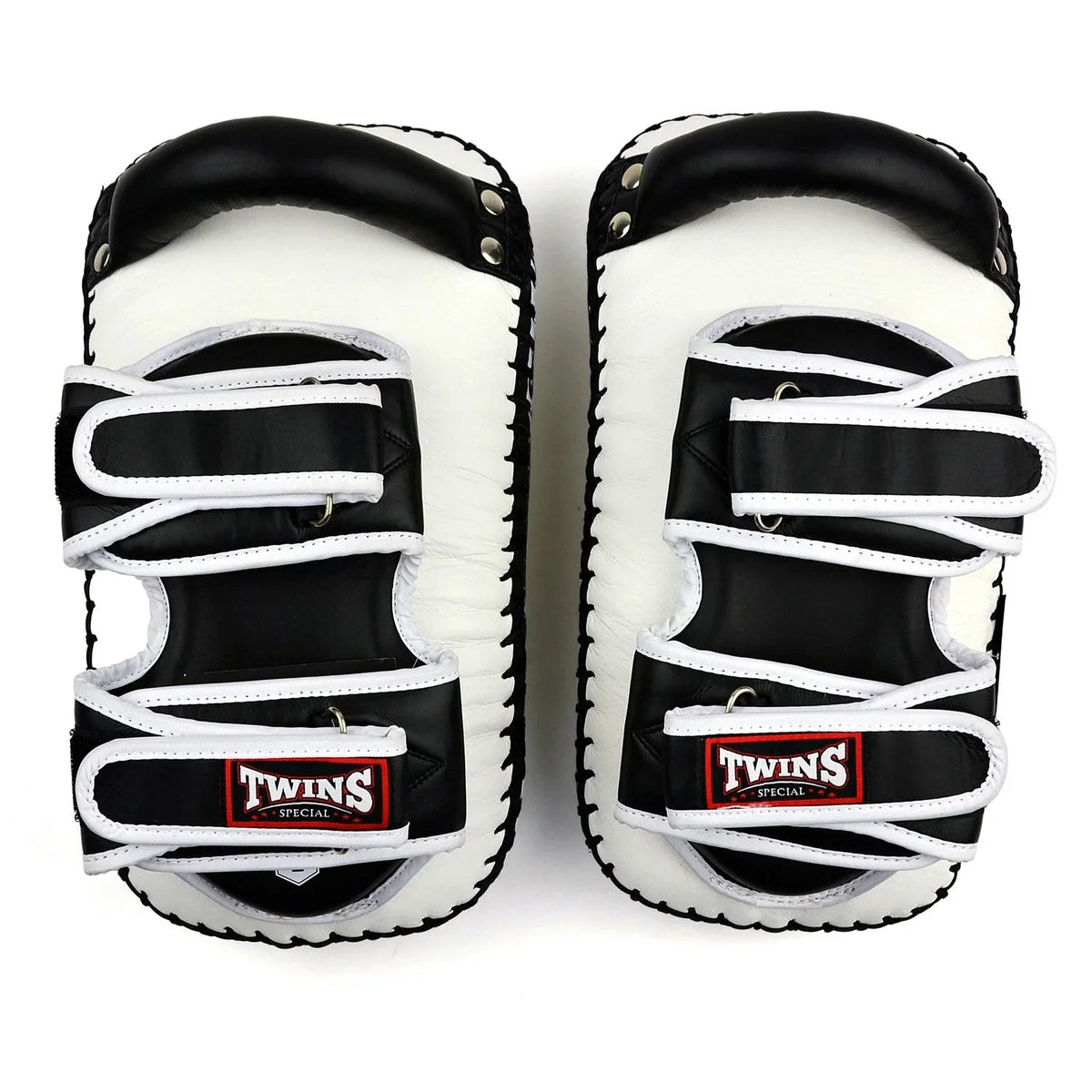 Twins Special Deluxe Curved Leather Kick Pads - White & Black (KPL12) - Muay Thailand